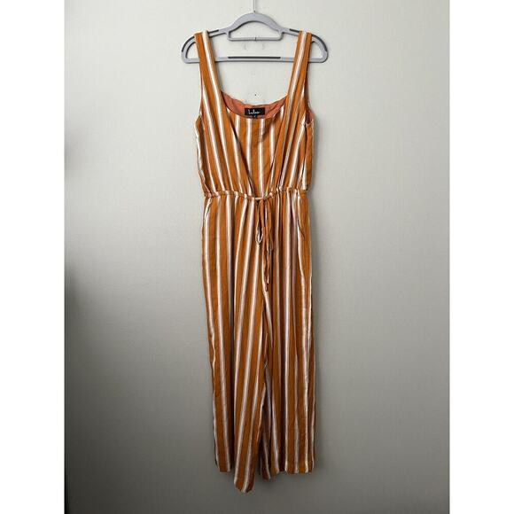 Lulus Jumpsuits Womens Medium In The Sunshine Striped Culotte Lined Rust White - Picture 9 of 10
